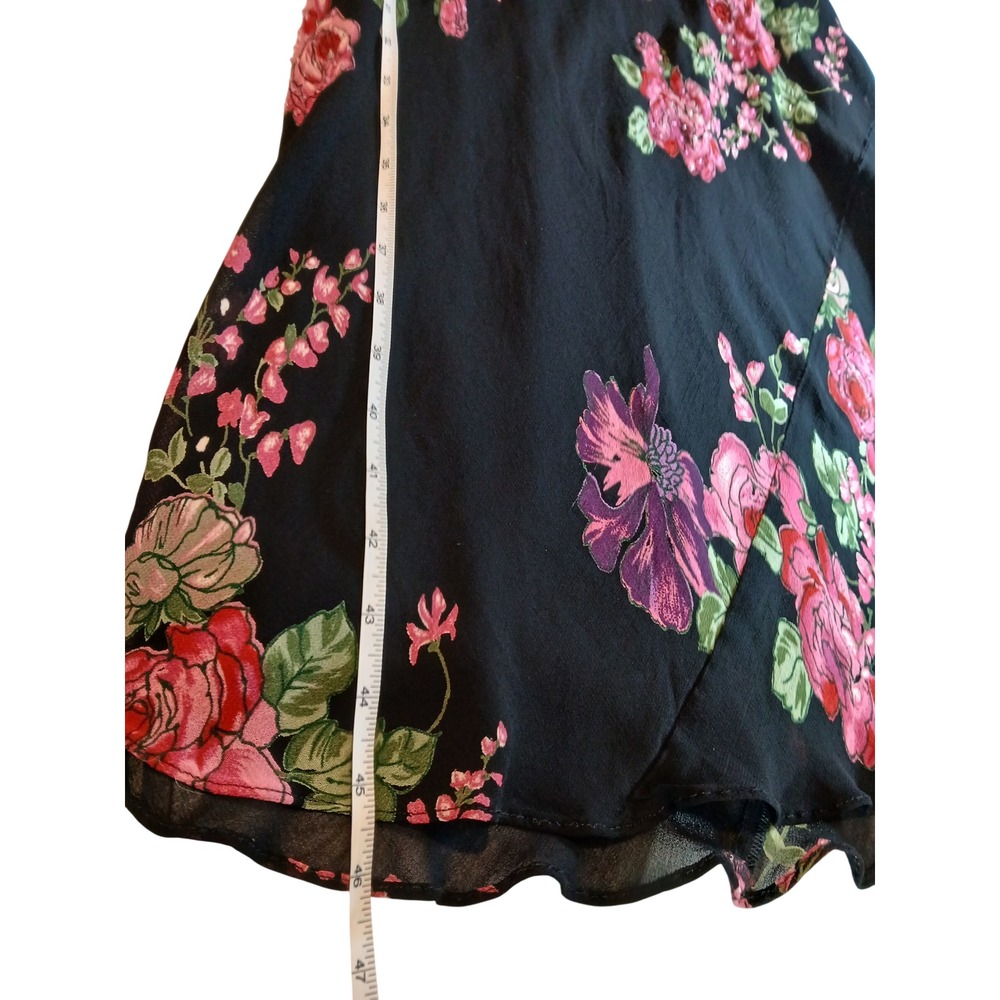 VTg y2k Bias Cut Black Dark Pink Floral Rose Midi Dress Beaded V-Neck sz 8 - Picture 7 of 12